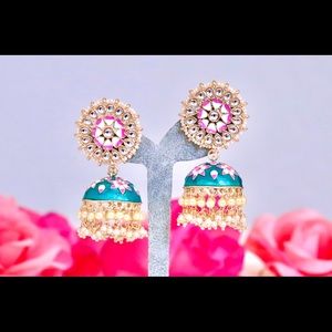 Indian Meenakari Kundan Stone & Pearl Earrings